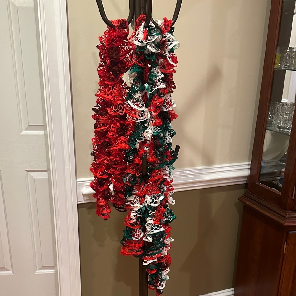 Festive Red, Green, and White Knit Scarf
